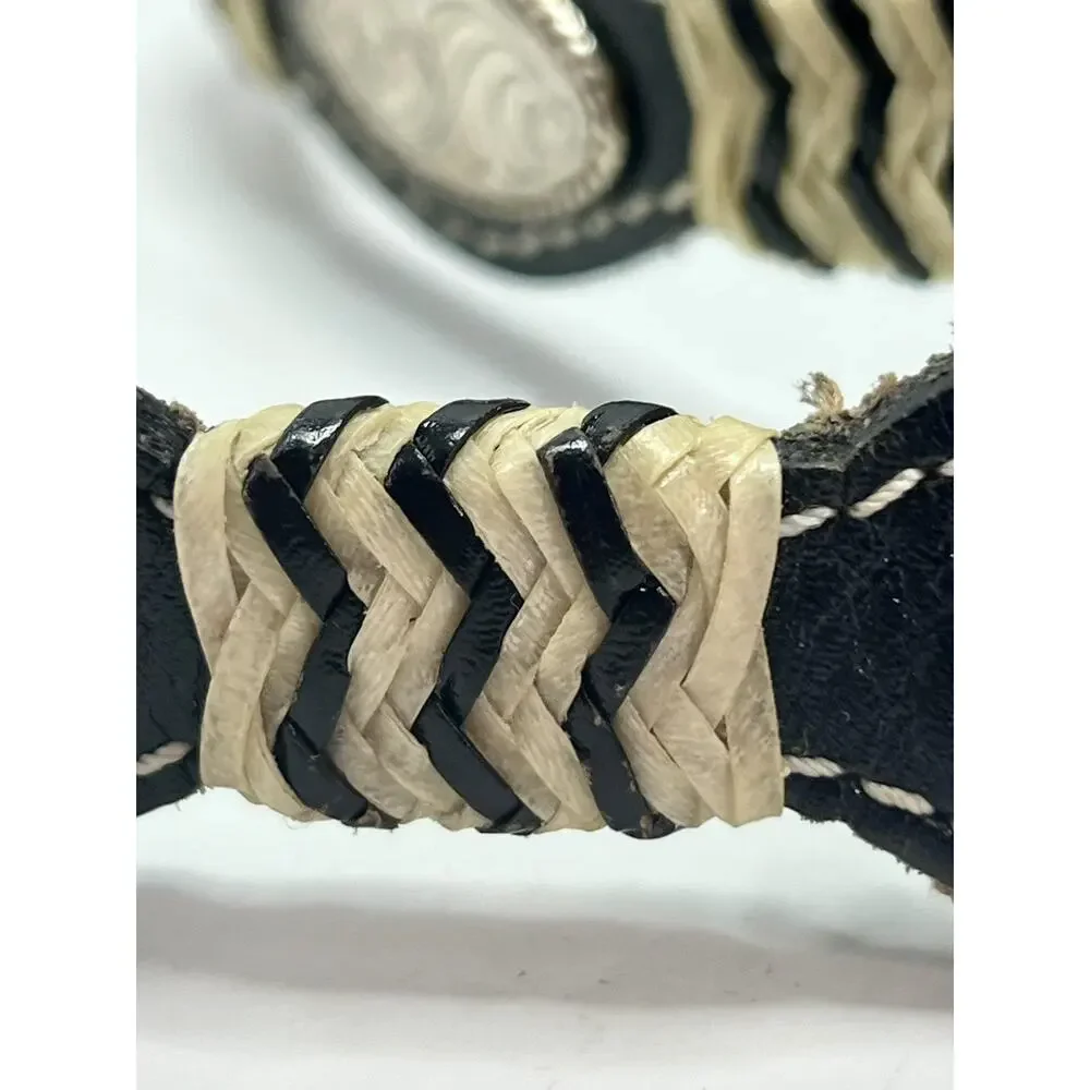 NOCONA 34” Concho Belt Silver 14K Gold Fill on Hand Tooled Leather Belt VTG READ
